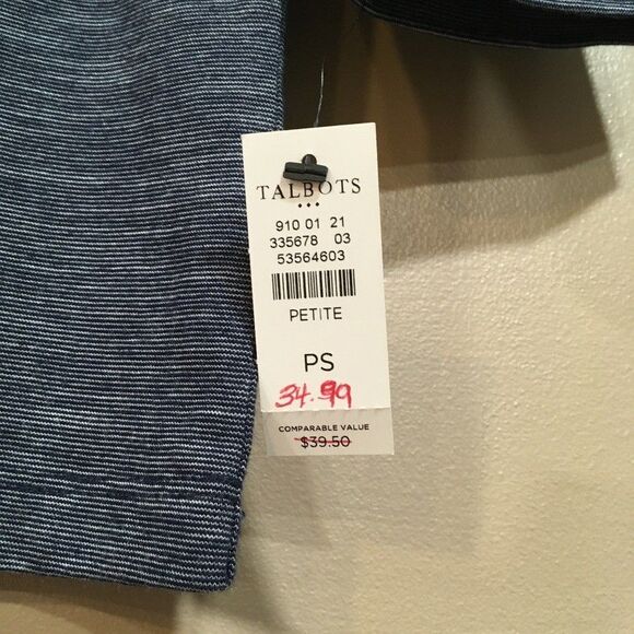 NWT Talbots Womens Petite S 3/4 Sleeve Blue Striped Boatneck Top Classic Casual - Picture 2 of 9